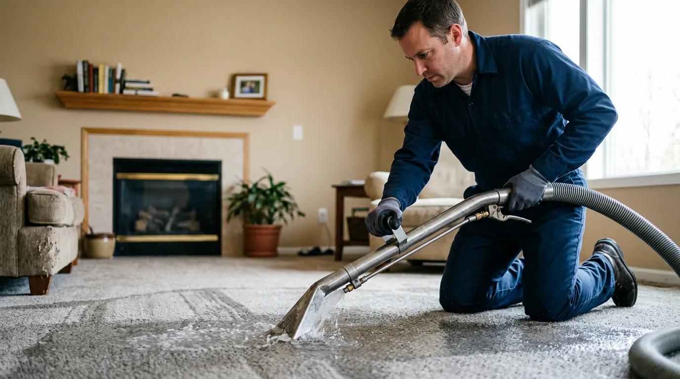 Water damage restoration technician working near Sebastian, TX